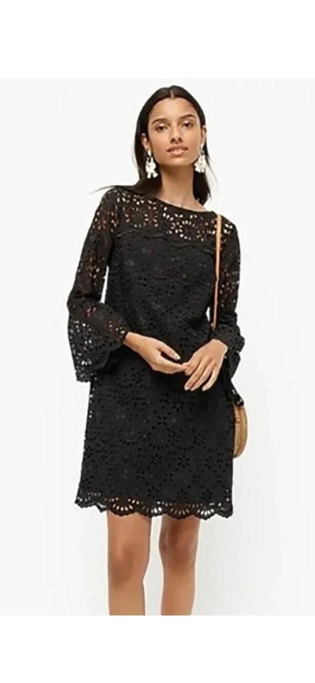 J.Crew Black Eyelet Bell Sleeve Shift Dress Size 10